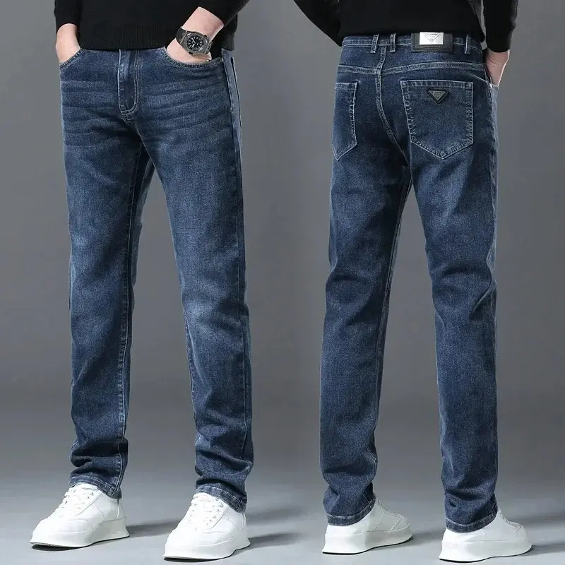 Men's Casual Straight Leg Jeans Elastic Waist Spring Autumn Summer Thin Model Comfortable Fit Loose Long Trousers Black Jeans