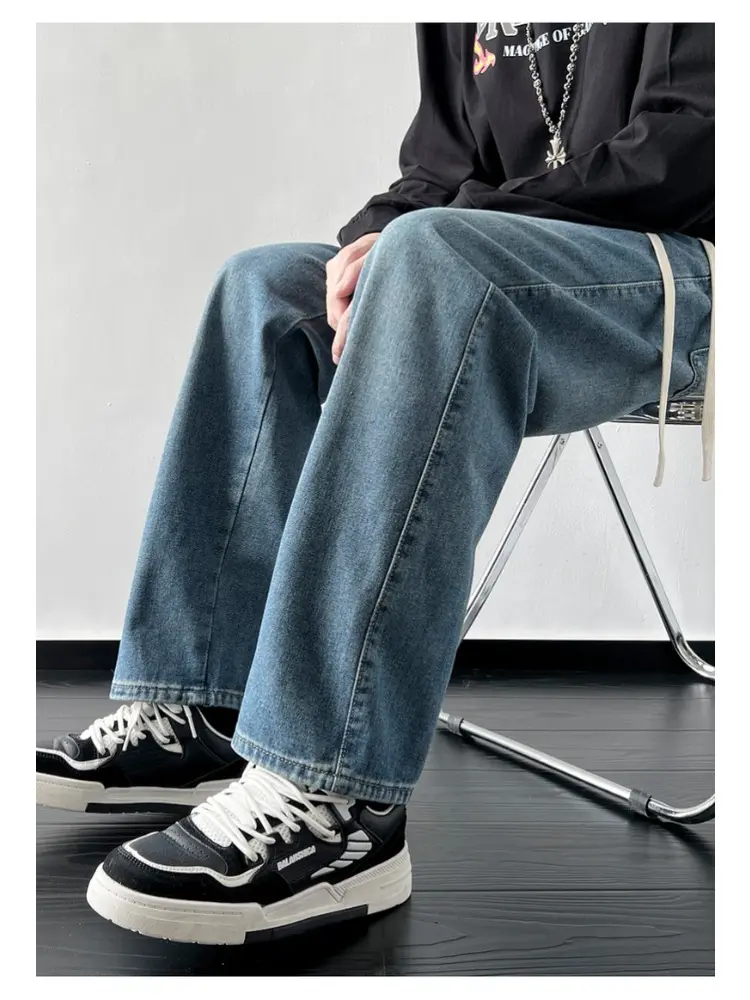 M-5XLTeenage Jeans Appear Slim and Loose Fitting Casual and Versatile Sportswear Pants Straight Leg Trendy Jeans Cargo Pants Men