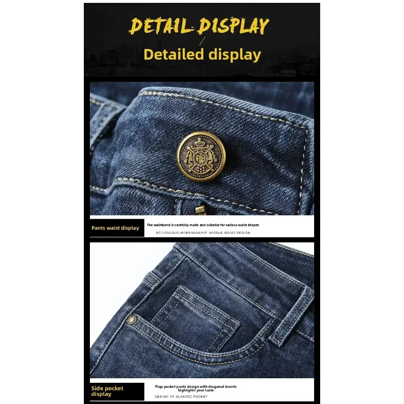 Men's Casual Straight Leg Jeans Elastic Waist Spring Autumn Summer Thin Model Comfortable Fit Loose Long Trousers Black Jeans