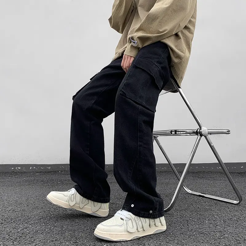 Men's Vintage Straight-leg Denim Jeans American Style Distressed Casual Trousers Wide Leg for Summer High Street 2025 New