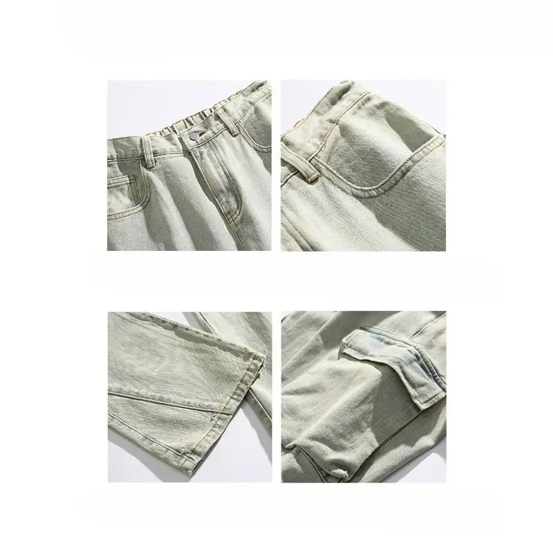 Men's Vintage Straight-leg Denim Jeans American Style Distressed Casual Trousers Wide Leg for Summer High Street 2025 New