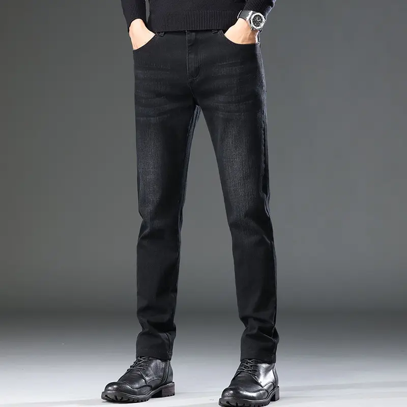 Men's Jean Autumn Winter Loose-fit Straight-leg Trendy Pants Casual Denim Trousers Men Classic Stretch Fashion Fitted Cowboy