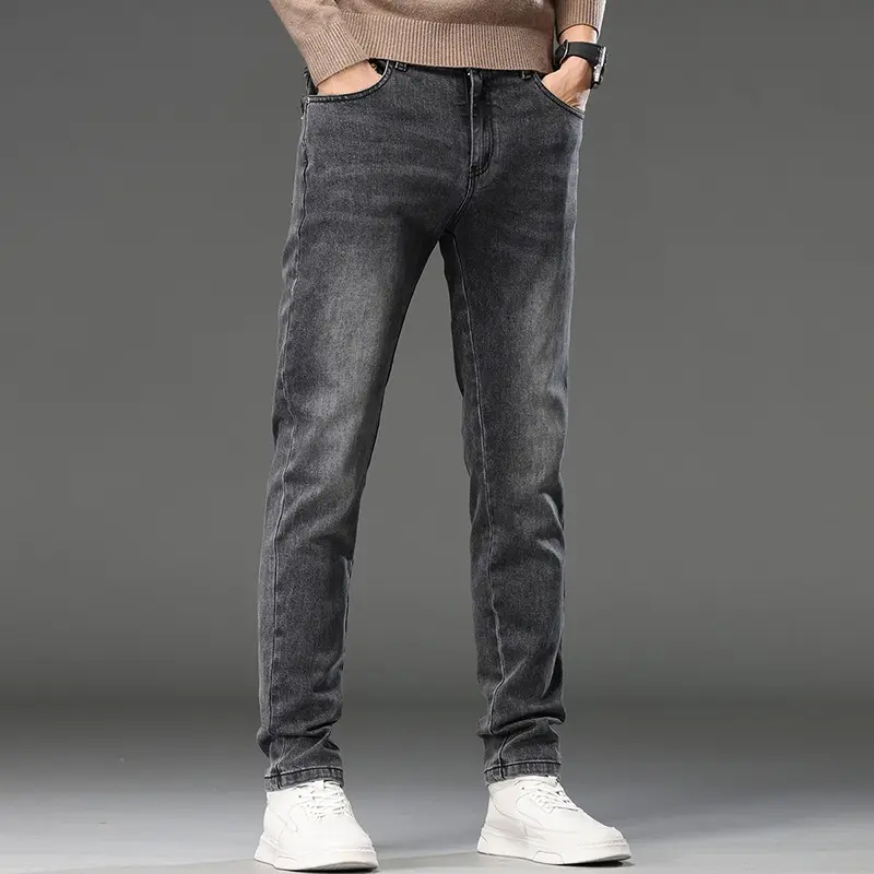 Men's Jean Autumn Winter Loose-fit Straight-leg Trendy Pants Casual Denim Trousers Men Classic Stretch Fashion Fitted Cowboy