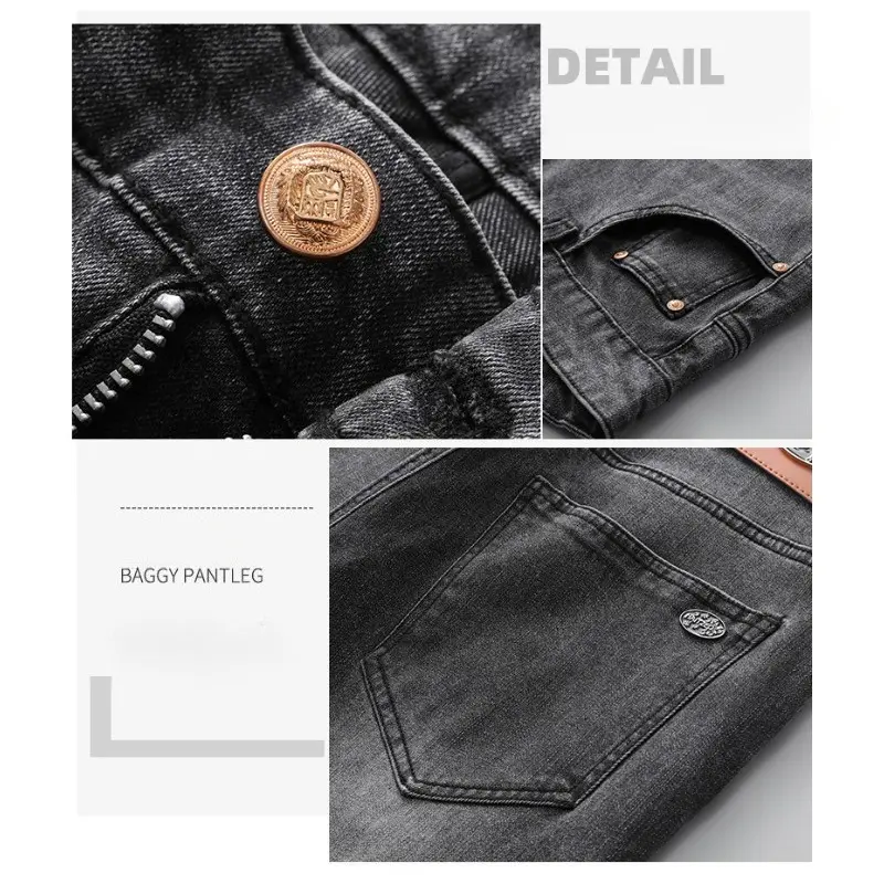 Men's Jean Autumn Winter Loose-fit Straight-leg Trendy Pants Casual Denim Trousers Men Classic Stretch Fashion Fitted Cowboy