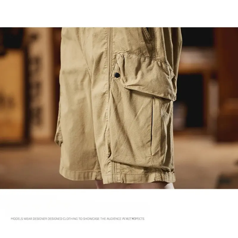 Men Five-Quarter Pants Plus Size Shorts Loose Fit Drawstring Casual Lightweight Multi-Pocket Workwear Men Mid-Length Trousers