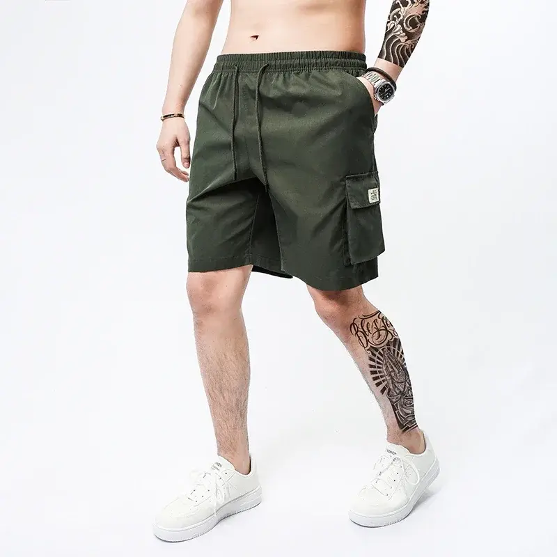 Fashion Loose Straight Cargo Shorts Below Knee Cotton Joggers Shorts Man Comfortable Cropped Pants Mens Streetwear Casual Shorts