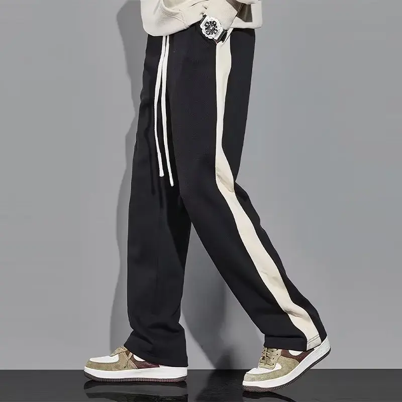 Men's Casual Pants Loose-fit Straight-leg Striped Sports Bell Bottoms Outdoor Dragging Pants for Men 2025 Spring Autumn Joggers