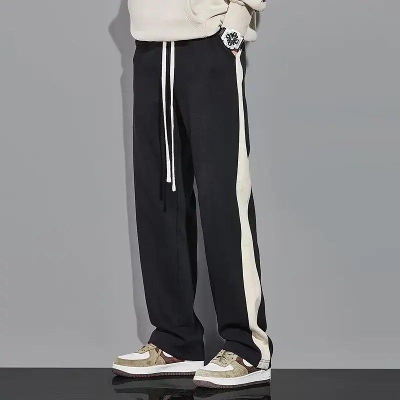 Men's Casual Pants Loose-fit Straight-leg Striped Sports Bell Bottoms Outdoor Dragging Pants for Men 2025 Spring Autumn Joggers