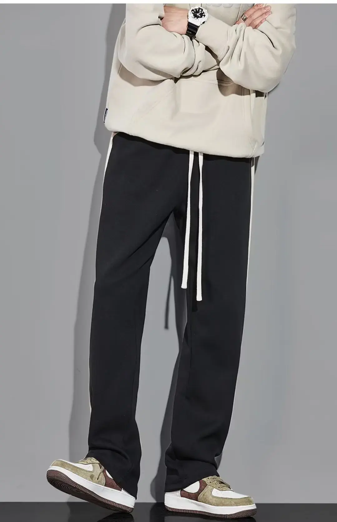 Men's Casual Pants Loose-fit Straight-leg Striped Sports Bell Bottoms Outdoor Dragging Pants for Men 2025 Spring Autumn Joggers