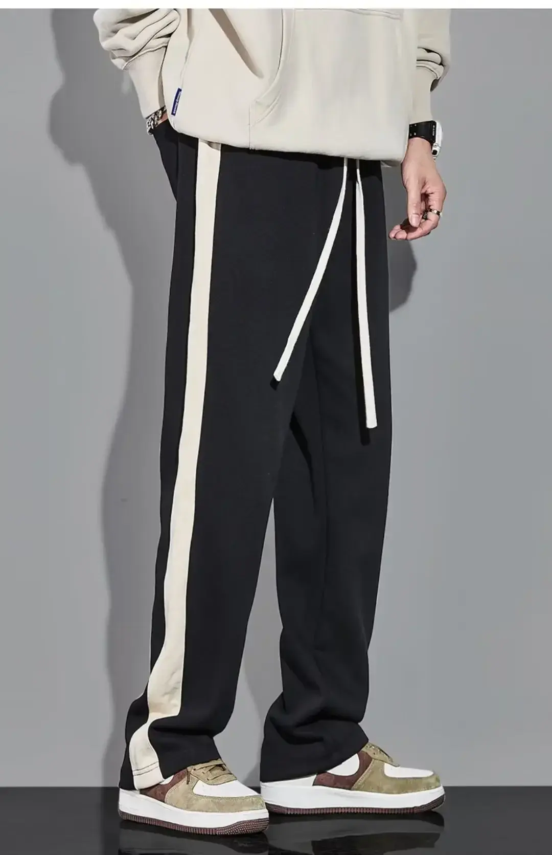 Men's Casual Pants Loose-fit Straight-leg Striped Sports Bell Bottoms Outdoor Dragging Pants for Men 2025 Spring Autumn Joggers