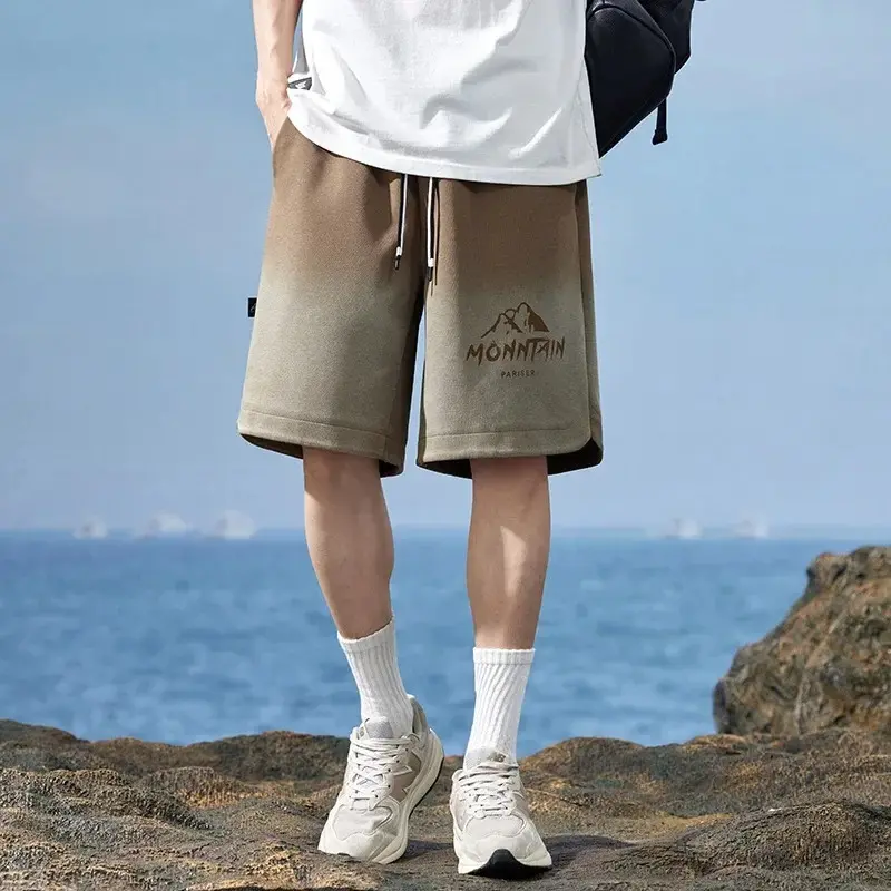 Men's Loose-Fit Casual Pants Five-Minute Knitprinting Gradient Comfort Sports Pants Mid-Waist Leisure Trousers 2025 Summer New