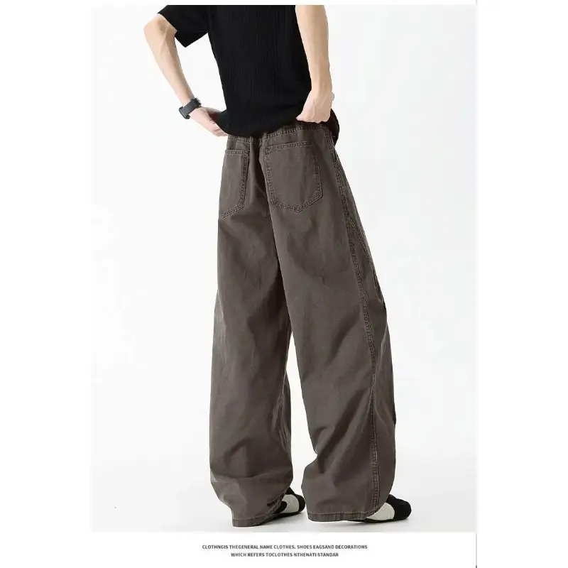 Men's Jeans Loose Wide Leg American Style Pleated Knife Edge Workwear Casual Summer Pants for Men Comfortable Loose Fit