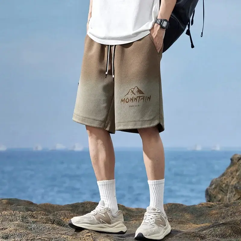Men's Loose-Fit Casual Pants Five-Minute Knitprinting Gradient Comfort Sports Pants Mid-Waist Leisure Trousers 2025 Summer New