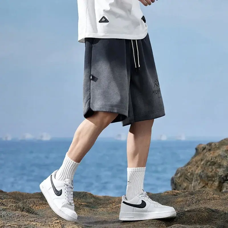 Men's Loose-Fit Casual Pants Five-Minute Knitprinting Gradient Comfort Sports Pants Mid-Waist Leisure Trousers 2025 Summer New