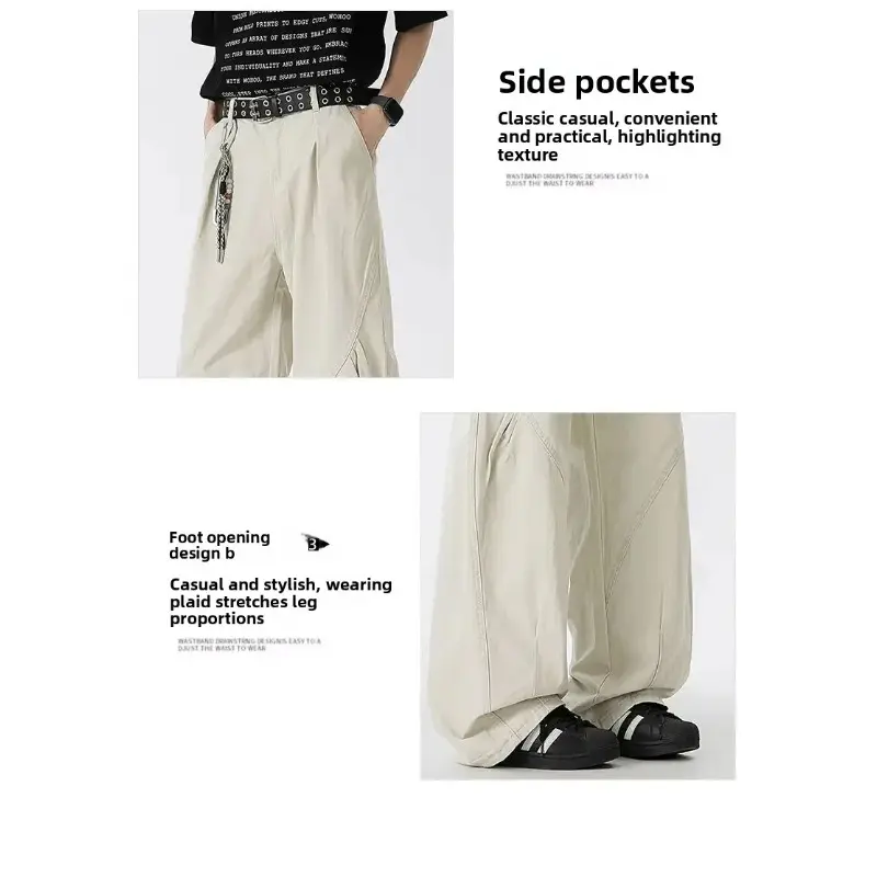 Men's Jeans Loose Wide Leg American Style Pleated Knife Edge Workwear Casual Summer Pants for Men Comfortable Loose Fit
