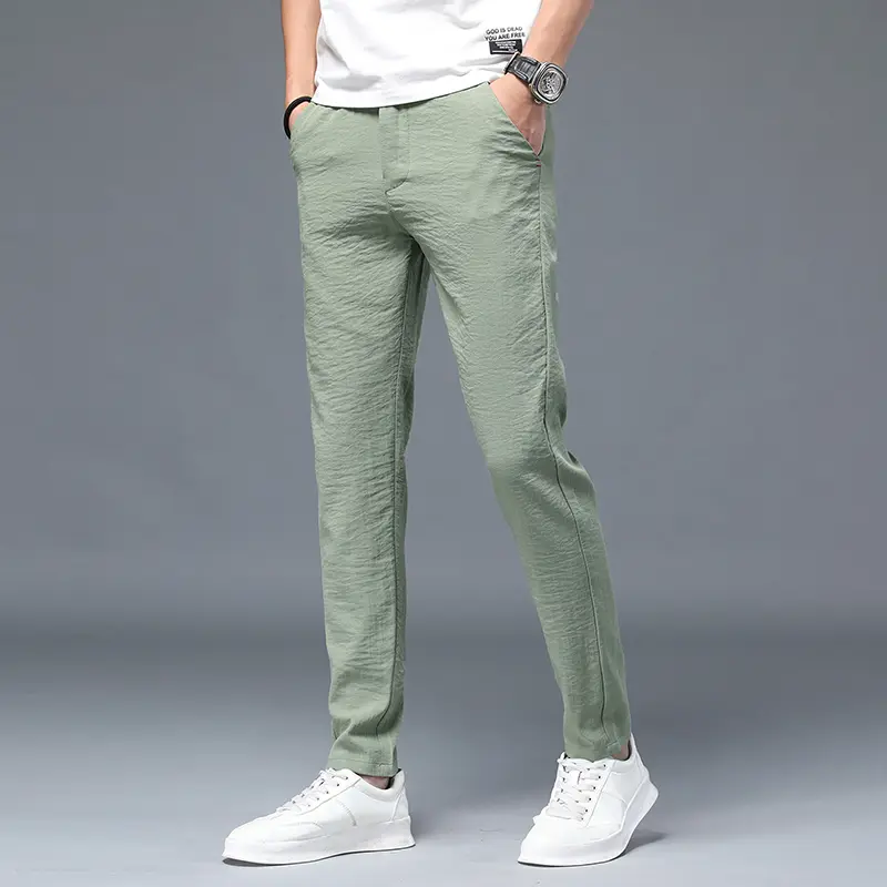 Men Casual Pants Thin Soft Breathable Elastic Business Slim Straight Trousers Black Gray Men Pants Sweatpants Cargo Pants Jogger