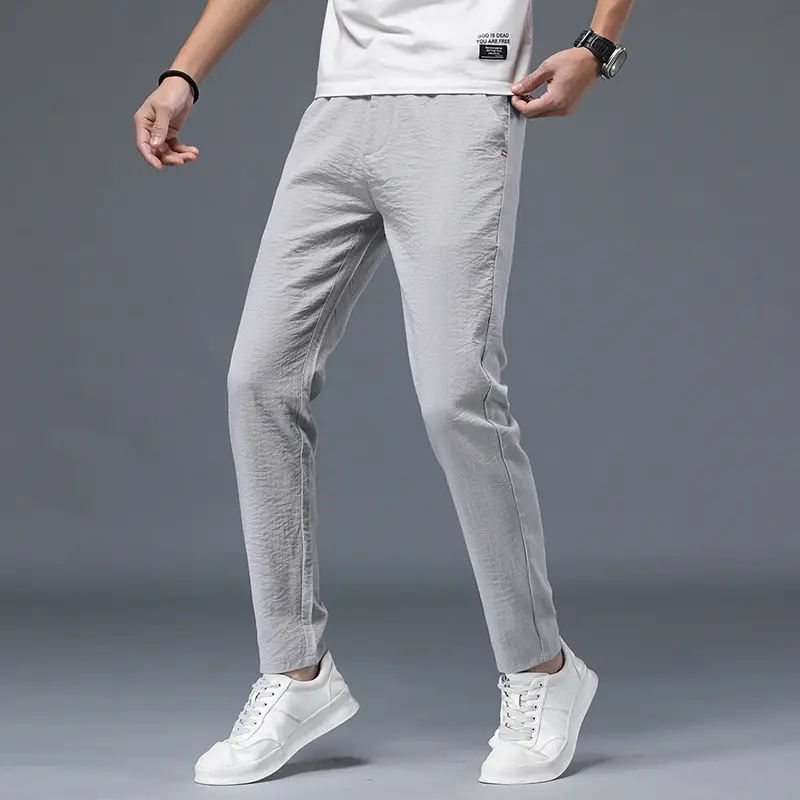 Men Casual Pants Thin Soft Breathable Elastic Business Slim Straight Trousers Black Gray Men Pants Sweatpants Cargo Pants Jogger
