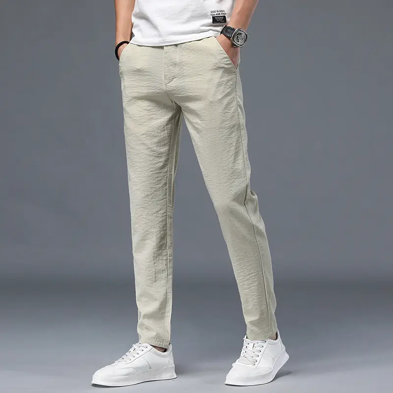 Men Casual Pants Thin Soft Breathable Elastic Business Slim Straight Trousers Black Gray Men Pants Sweatpants Cargo Pants Jogger