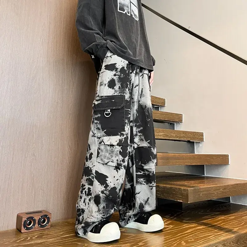 8XL-M Fashion Wash Painting Casual Pants Youth Popular Brand Streetwear TrousersMen's Large Size Baggy Straight Leg Wide Leg