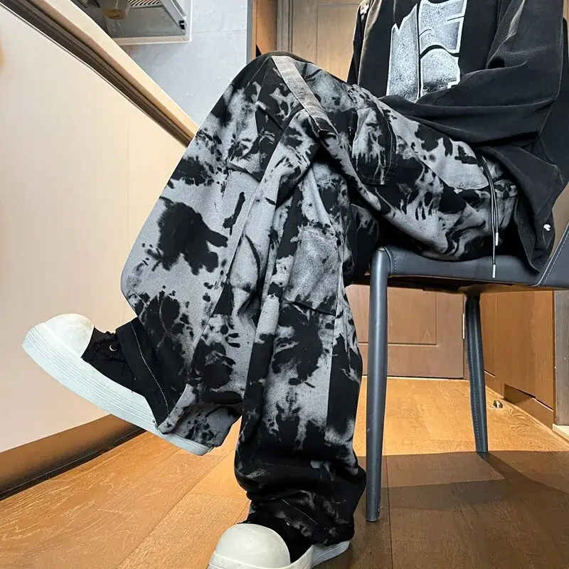 8XL-M Fashion Wash Painting Casual Pants Youth Popular Brand Streetwear TrousersMen's Large Size Baggy Straight Leg Wide Leg