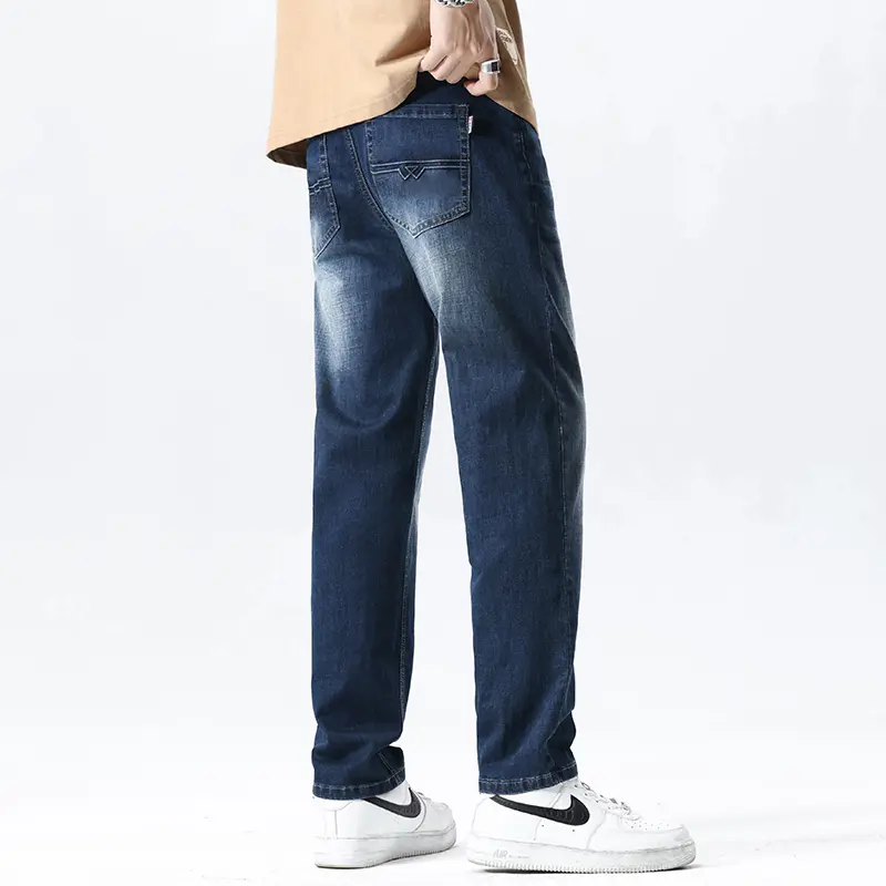 Business Casual Loose Fit Straight Leg Jeans Elastic Long Trousers Plus Size Trendy Pants Men's Plus Size Denim Jeans Jeans