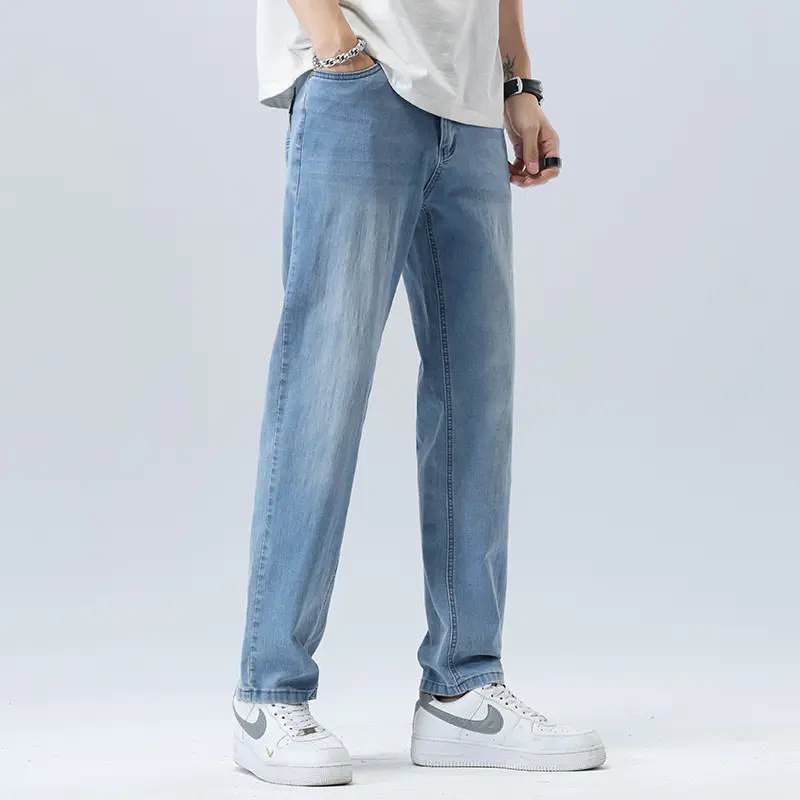 Business Casual Loose Fit Straight Leg Jeans Elastic Long Trousers Plus Size Trendy Pants Men's Plus Size Denim Jeans Jeans