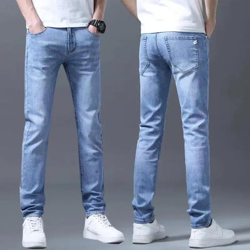 Casual Slim Denim Trousers Male 2025 Spring Summer New Men's Fashion Small Foot Skinny Jeans Stretch Straight Soft Simple