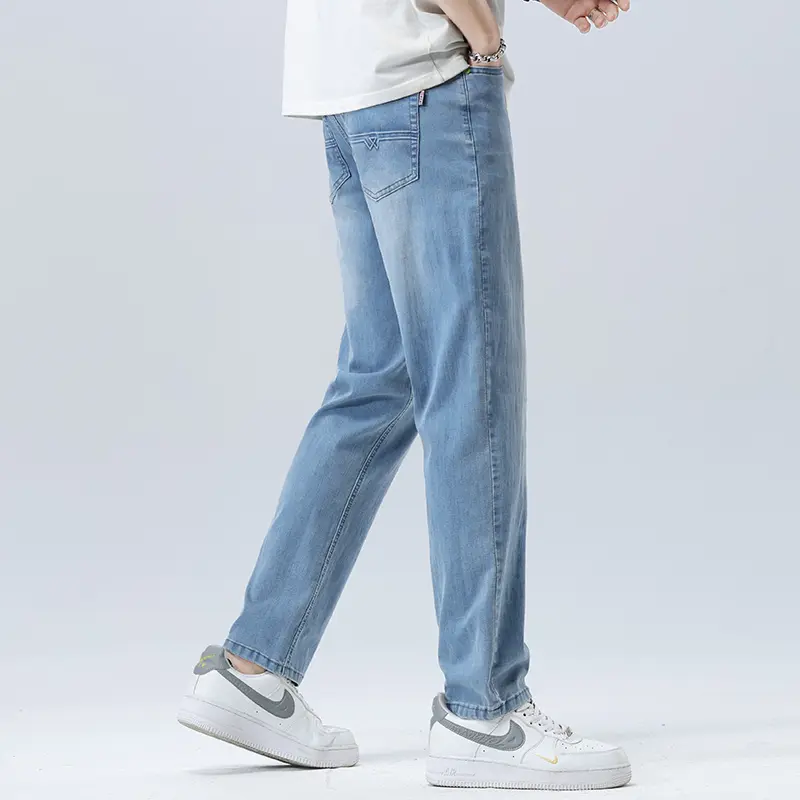 Business Casual Loose Fit Straight Leg Jeans Elastic Long Trousers Plus Size Trendy Pants Men's Plus Size Denim Jeans Jeans