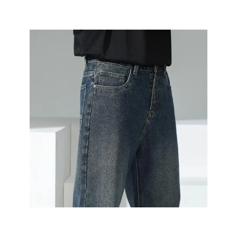 Wide Leg Jeans Soft Cotton Mid Waist Design for Daily Comfort & Durability Youth Stylish Loose Fit Denim Pants Spring Retro Blue