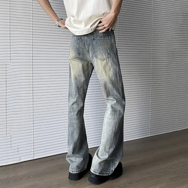 Washing Men's Jeans Worn-out Moustache Effect Contrast Color American Style Straight Leg Male Denim Pants Summer Jeans for Men