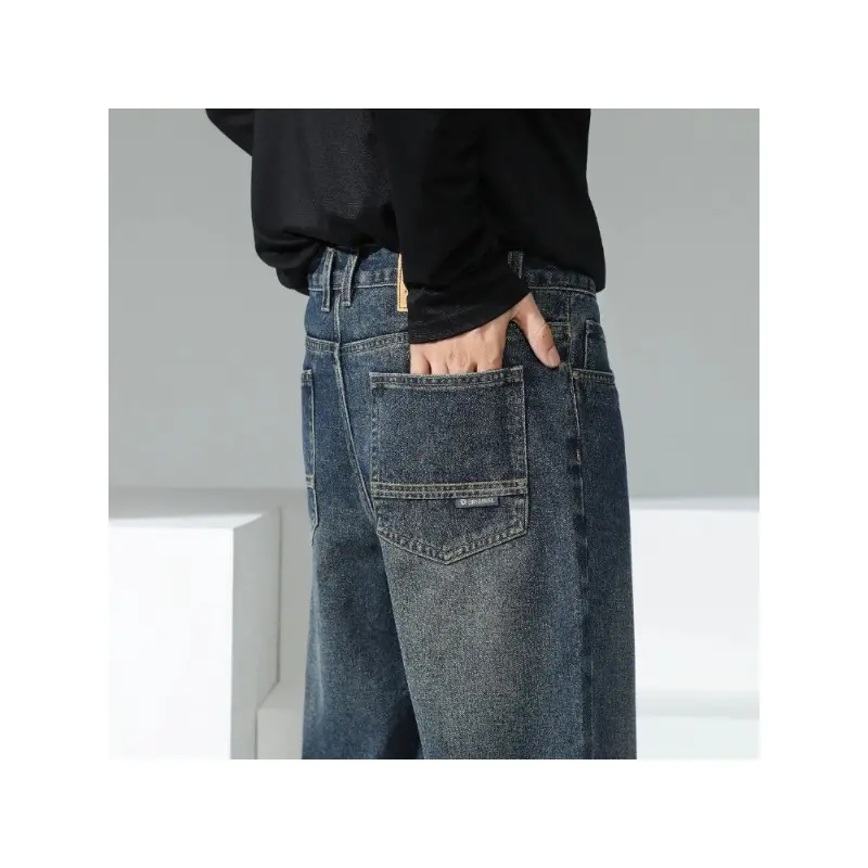 Wide Leg Jeans Soft Cotton Mid Waist Design for Daily Comfort & Durability Youth Stylish Loose Fit Denim Pants Spring Retro Blue