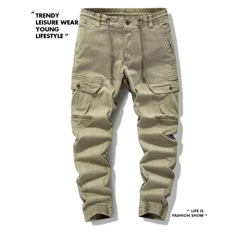 2025 New Cotton Men Cargo Pants Khaki Casual Men Tactical Joggers Cargo Multi-Pocket Fashions Black Army Trousers Work Wear