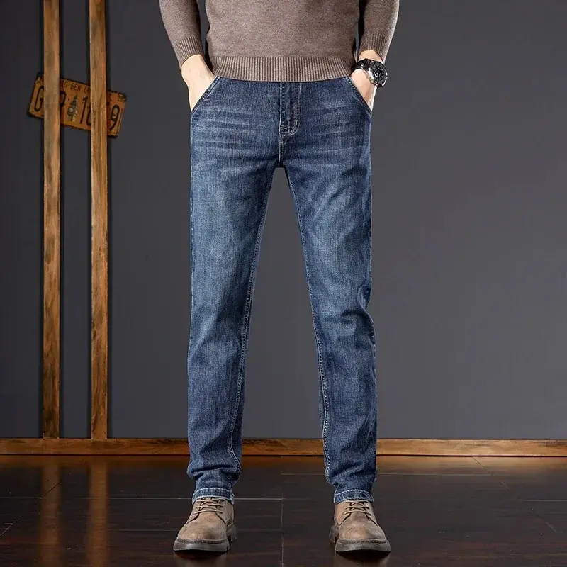 Men Jeans Straight Slim Loose Elastic Mid-aged Thin Style Versatile Long Pants Spring Autumn Version High-end Y2k Men Jeans Traf