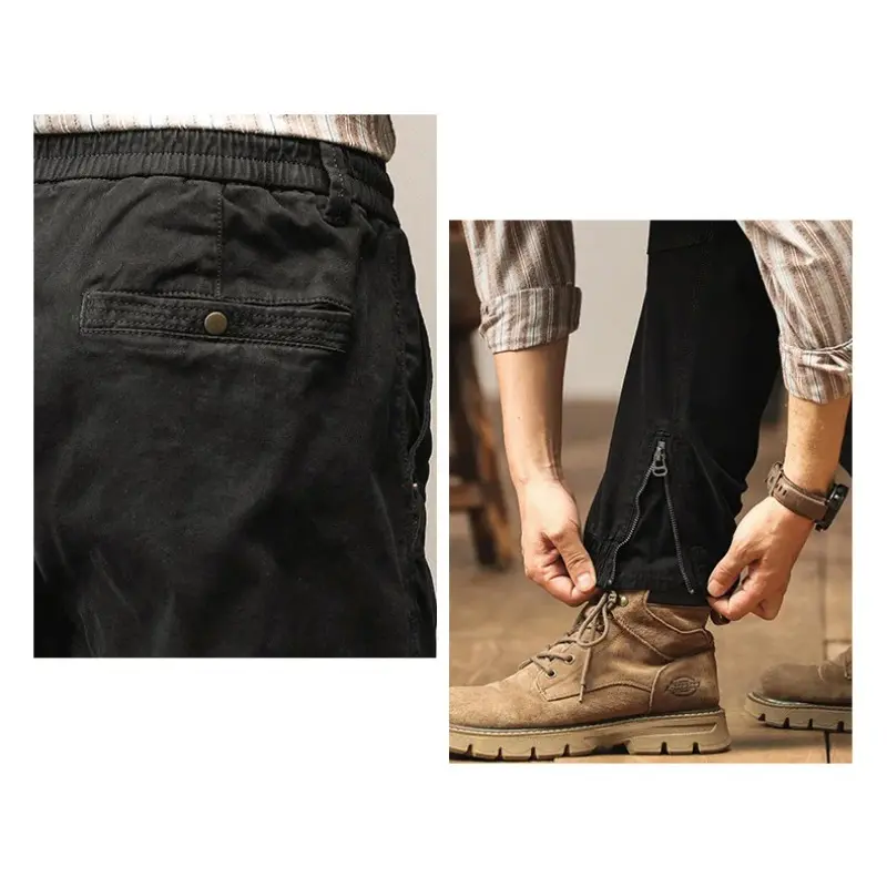 Men's Cargo Pants Men Multi Pocket Elastic Waist Cotton Stretch Trousers Casual Joggers Men Ankle Length Zipper Mens Track Pants