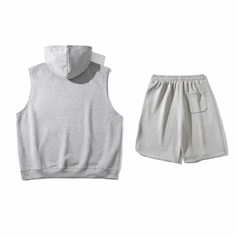 Summer Men's Sleeveless Hoodie and Shorts Set Solid Color Knitted Mesh Silk Speed Drying Outdoor Running Fitness Essential