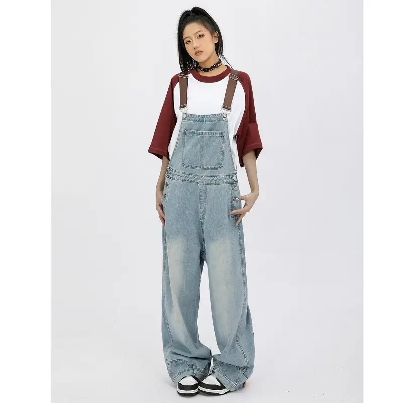 2025 American Style Street Wide Leg Denim Pants Women's Loose Fit Cargo Pants Fashion Sensibility Reversible Seam Design