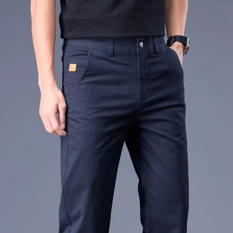 Men's Casual Pants 97% Cotton Fashion Comfortable Elastic Slim Straight Business Brand Trousers Men's Summer Pants Horse Golf
