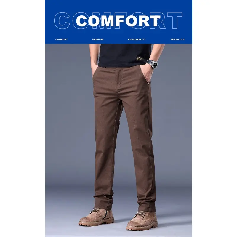 Men's Casual Pants 97% Cotton Fashion Comfortable Elastic Slim Straight Business Brand Trousers Men's Summer Pants Horse Golf