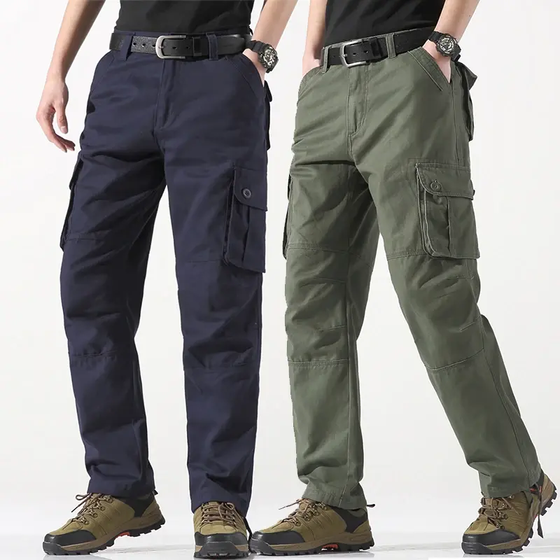 Male Cargo Pants Tactical Cotton Overalls Outdoor Utility Work Trousers Relaxed Fit Big Size 29-44 Multiple Pockets Joggers Men