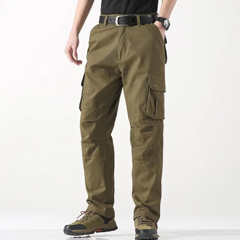 Male Cargo Pants Tactical Cotton Overalls Outdoor Utility Work Trousers Relaxed Fit Big Size 29-44 Multiple Pockets Joggers Men