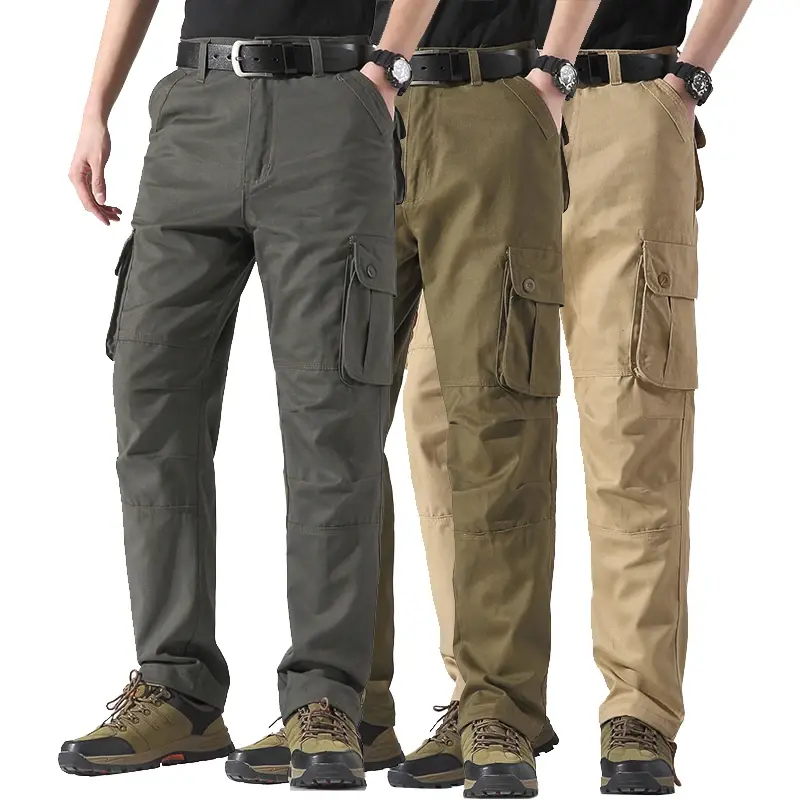 Male Cargo Pants Tactical Cotton Overalls Outdoor Utility Work Trousers Relaxed Fit Big Size 29-44 Multiple Pockets Joggers Men