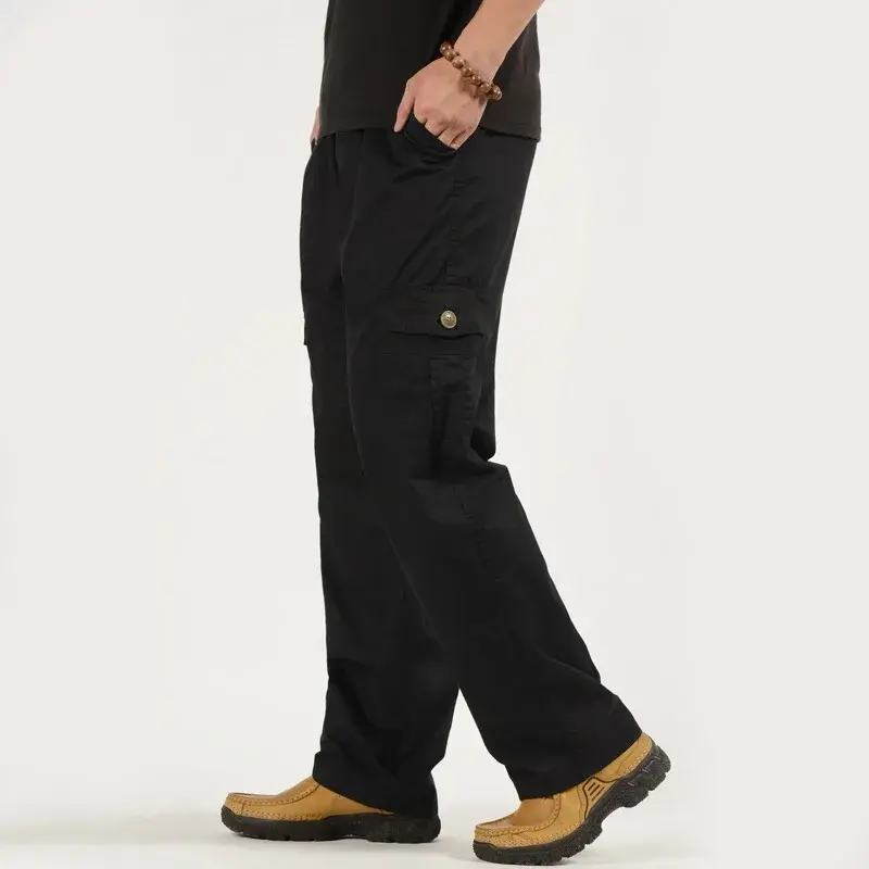 2025New Large Code M-6XL Workwear Pants Elastic Loose Outdoor Solid Color Casual Multi Bag Pant Home Elastic Pant Men's Workwear