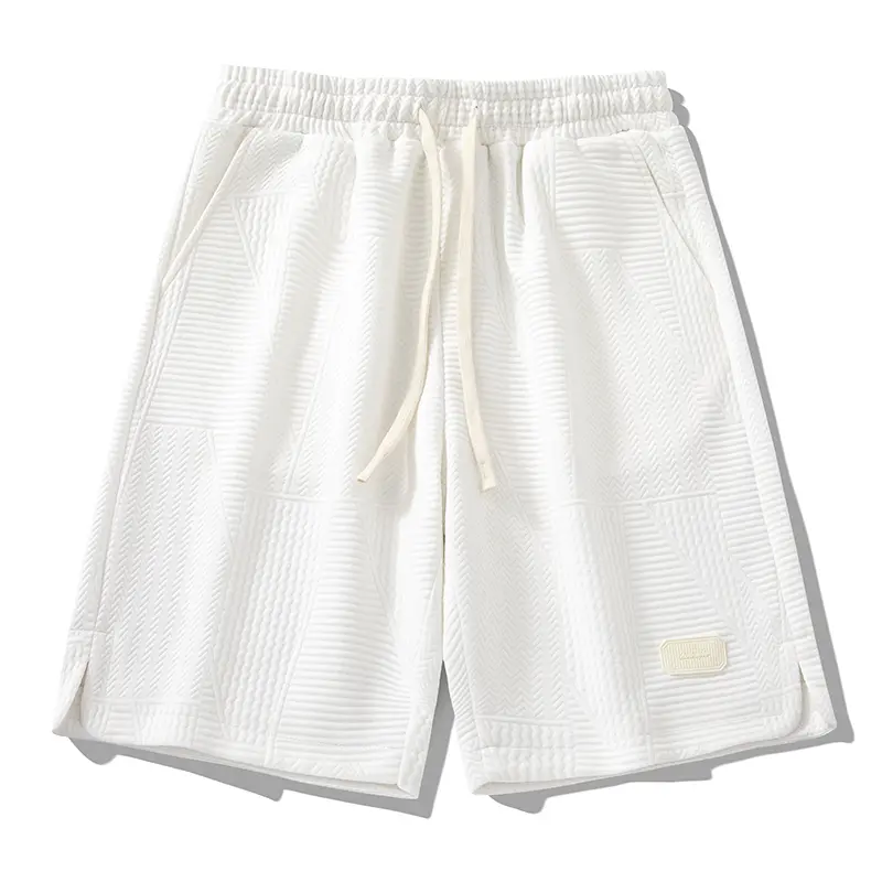 Summer Running Shorts for Men Casual Jogging Sport Short Pants Wave Pattern Solid Color Drawstring Loose Dry Gym Sports Shorts