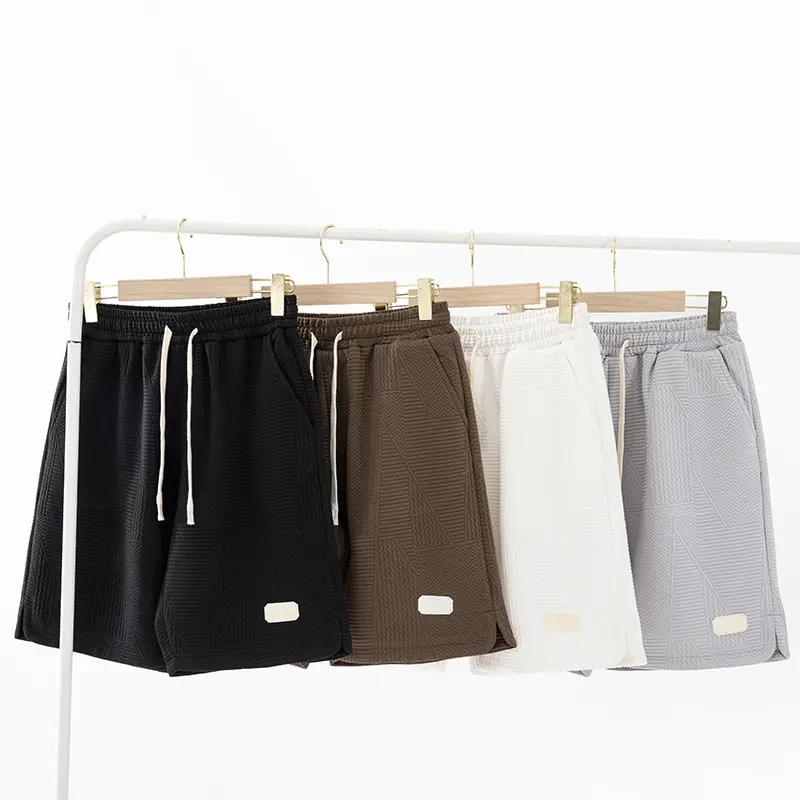 Summer Running Shorts for Men Casual Jogging Sport Short Pants Wave Pattern Solid Color Drawstring Loose Dry Gym Sports Shorts