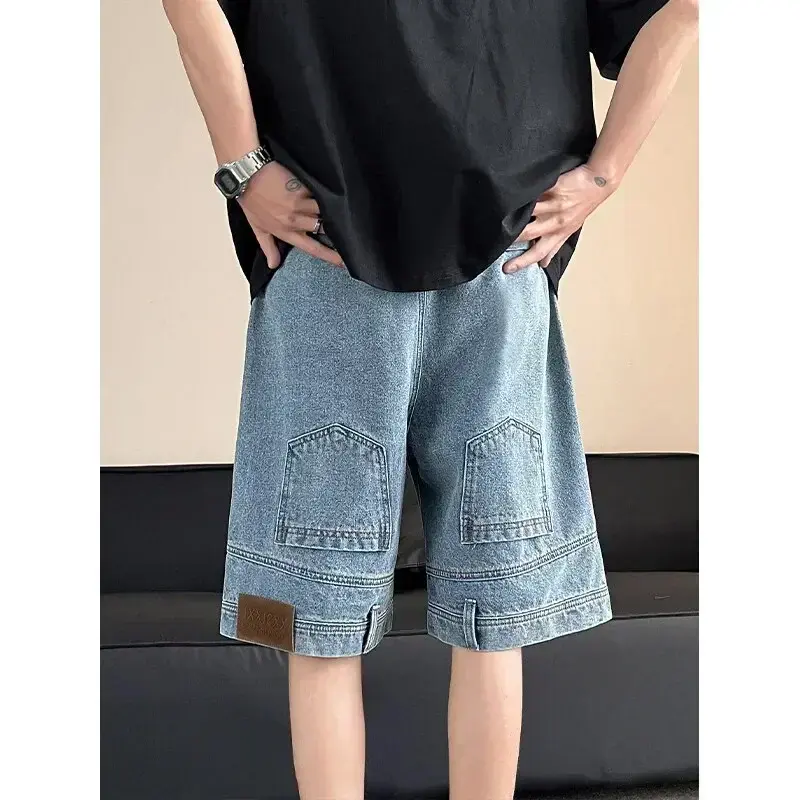 2025 Men's Large Sizes M-5XL Denim Shotrt Short Men Blue Washed Denim Shorts Casual Distressed Design Summer Streetwear Fashion