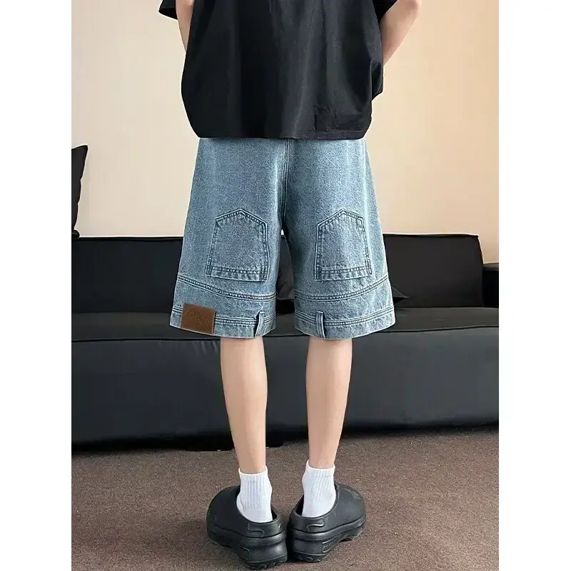 2025 Men's Large Sizes M-5XL Denim Shotrt Short Men Blue Washed Denim Shorts Casual Distressed Design Summer Streetwear Fashion