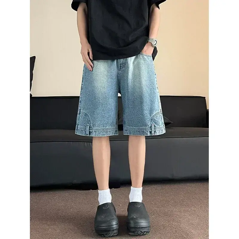 2025 Men's Large Sizes M-5XL Denim Shotrt Short Men Blue Washed Denim Shorts Casual Distressed Design Summer Streetwear Fashion