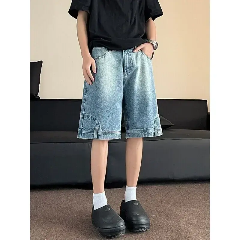 2025 Men's Large Sizes M-5XL Denim Shotrt Short Men Blue Washed Denim Shorts Casual Distressed Design Summer Streetwear Fashion