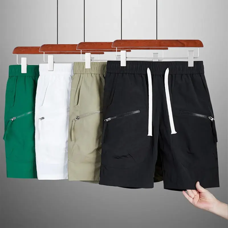 Shorts Sports Quarter Pants Pantalones Cortos Hombre Solid Color Shorts for Men Pocket with Zipper New Casual Quick Drying