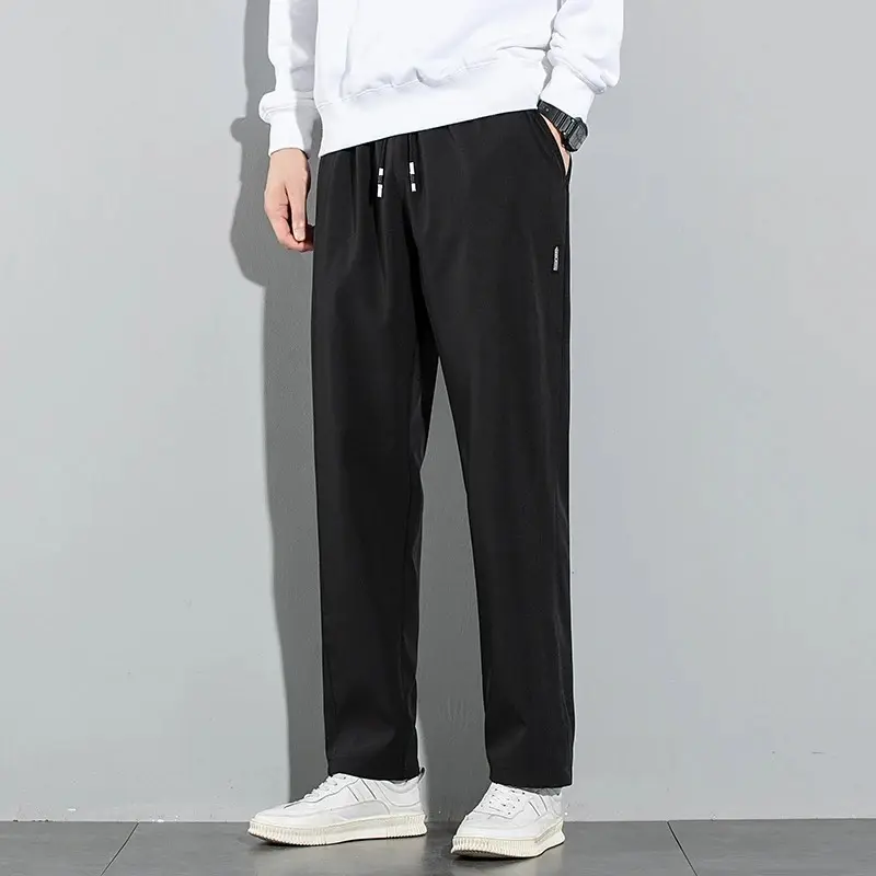 Men's Pants Ice Silk Straight Leg Sweatpants Business Casual Pants Outdoor Elastic Breathable Summer New Black Gray Thin Joggers